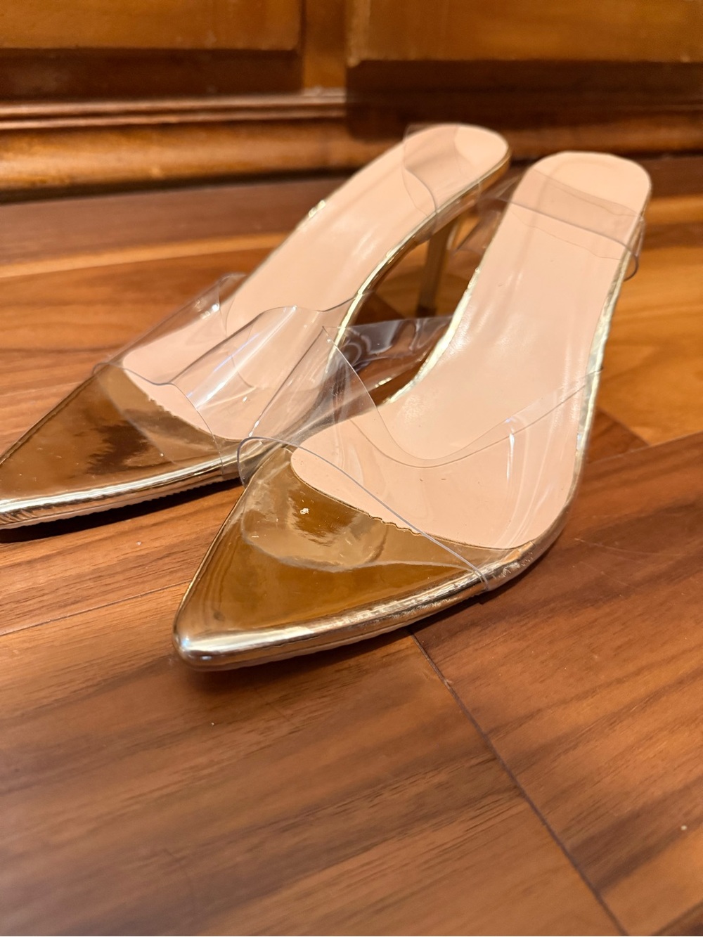 Clear and Gold Pointed-Toe Heel Women